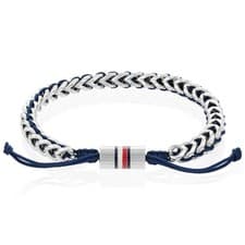 Image of TOMMY HILFIGER Mens Bracelet Braided 2790511 Stainless Steel Canvas Blue
