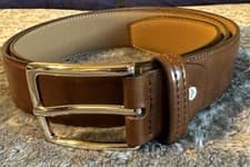 Image of Dockers Men's Belt 1.37 inches Wide Feather-Edge Dress Belt Brown/Tan SZ 38