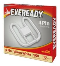 Image of 2 Pack Eveready 16W 2D Fluorescent Energy Saving Bulbs 4-Pin