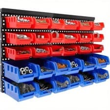 Image of 32 PC WALL MOUNTED GARAGE STORAGE BIN WORKSHOP ORGANISER RACK DIY TOOL BOXES