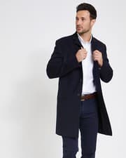 Image of Mens Navy Wool Long Coat Overcoat Winter Mod Covert Warm Blue Christmas Present