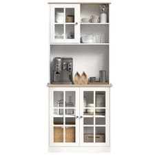 Image of HOMCOM 72" Kitchen Solid Storage Sideboard Cabinet with Glass Door, White