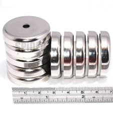Image of Strong Holding Magnets 36mm dia x 7mm With 4.8mm Hole 6.8Kg Ferrite Pot Magnet
