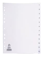 Image of 12 PART A4 INDEX DIVIDERS - TABS NUMBERED 1 - 12 - POLYPROPYLENE- D43
