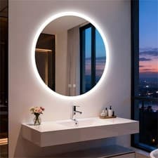 Image of Round LED Bathroom Mirror Tri-Light Touch Dimmable Demister Mains Aluminum Frame