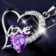 Image of Love Amethyst Heart Necklace Birthday Gifts for Her Women Ladies Girls Mum J266