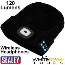 Image of Sealey Beanie Hat 4 SMD LED Head Light with Wireless Headphones USB Rechargeable