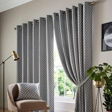 Image of COTSWOLD Soft Jacquard Fully Lined Eyelet RingTop Header Curtains Diamond Design