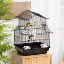 Image of Metal Bird Cage w/ Plastic Perch Food Container Handle 50.5 x 40 x 63cm Black
