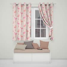 Image of Kids Pink Flamingo Blackout Thermal Eyelet Curtains Tropical Bird Window Drapes