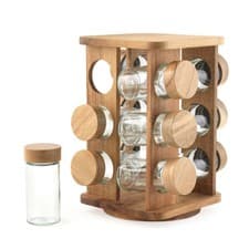 Image of Salter Toronto Rotating Spice Rack – 12 Glass Jars, Acacia Wood, Compact Design