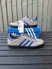 Image of Adidas Gazelle Grey Collegiate Royal Blue Black Sole Trainers Size 5.5 (UK) BNIB