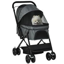 Image of PawHut Pet Stroller Dog Foldable Travel Carriage with Reversible Handle, Grey