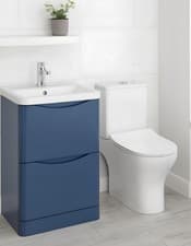Image of Satin Blue 600mm Vanity Unit & Close Coupled Rimless Toilet Bathroom Set