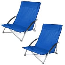 Image of 2x Lightweight Folding Camping Chair Low Profile Beach Festival Garden Seat Blue