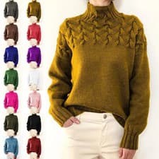 Image of Ladies Roll Neck Warm Sweater Womens Chunky Cable Knitted Jumper Pullover Tops
