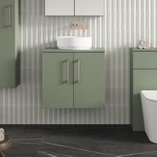 Image of Nuie Arno Wall Hung 2-Door Vanity Unit & Worktop 600mm - Reed Green