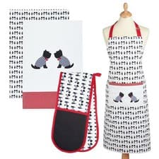 Image of Kitchencraft Kitchen Apron, Tea Towels (2 Pack) & Double Oven Glove - Westie Dog