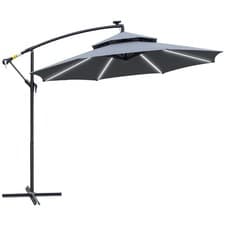 Image of Outsunny 3(m) Cantilever Parasol Hanging Banana Umbrella w/ lights, Grey