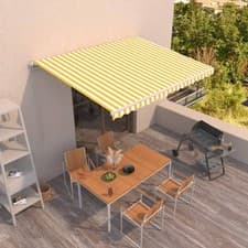 Image of Manual Retractable Awning 450x350 cm Yellow and White