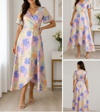 Image of Chi Chi London Floral Wrap Midi Dress UK 16 Pastel Summer Wedding Guest Party
