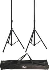 Image of Heavy Duty Adjustable Black 35mm Steel Speaker Stand Kit With Carry Bag - TWO