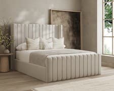 Image of Ottoman Winged Panel Bed Frame Plush Velvet Upholstered Gas Lift Storage 4FT 5FT
