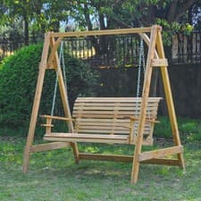 Image of 2 Seater Wooden Garden Swing Chair Seat Hammock Bench Lounger Natural