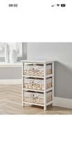 Image of Wooden Storage Unit 3 Drawer Wicker Basket Chest Organiser White Fully Assembled
