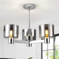 Image of 3 Lights Semi Flush Ceiling Lamp with Smoked Glass Shades, Chrome Finish