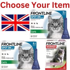 Image of Frontline Flea & Tick Spot-On Treatment for Cats 3-6 pipettes Cat Worming 2 Tabs