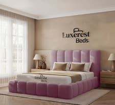 Image of Cloud Luxury Upholstered Bed Frame Boucle & Plush Fabric Modern Padded Headboard
