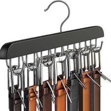 Image of Multi Hook Wooden Hanger with 14 Hooks and 20 Clips for Tie Belt Storage