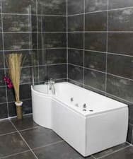 Image of Left Hand P Shape Bath Showerbath & Screen with Whirlpool Jets & Light Options
