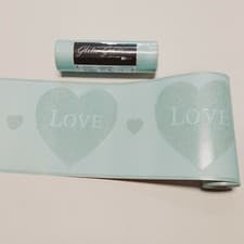 Image of Job Lot 3 Rolls £11.99 Glitz Hearts Glitter Wallpaper Border Teal / Silver 