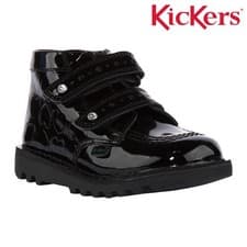 Image of Kickers Girls Infants Patent Black Leather School Shoes Kick Hi Heart 1-16217