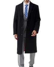 Image of The Platinum Tailor Mens Wool Cashmere Long Overcoat Black Single Breasted Coat