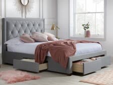 Image of Velvet Storage Bed, Woodbury Grey 4 Drawer Bed - 3 Size and4 Mattress Options