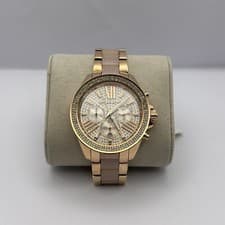 Image of MICHAEL KORS WOMENS WATCH MK6096 ROSE GOLD STRAP WITH PAVE CRYSTAL DIAL GENUINE