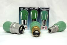 Image of 15 watt Coloured Pygmy Light Bulbs "Crompton" Branded BC SBC SES End Caps