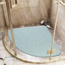 Image of Non Slip Corner Shower Mat with Drain, Quadrant Loofah, Quick Drying, Anti Mould