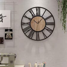 Image of 40cm Large Wall Clocks for Living Room,Silent,Non 24 IN Black Wood-roman Number 