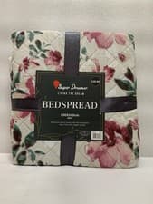 Image of Luxury Bedspread 200x240cm Cream With Floral Patterns Soft Touch