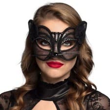 Image of CAT LACE DETAILED EYE MASK MASQUERADE STYLE FANCY DRESS