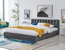 Image of Ottoman Bed Storage Frame Faux Velvet Plush Minimal Double Super King