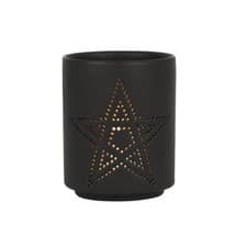 Image of Black Pentagram cut out Tea light holder Gothic / Pagan / Wiccan / Occult