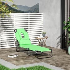 Image of Sun Lounger Folding Recliner Chair Portable Reclining Garden Outdoor Seat Bed