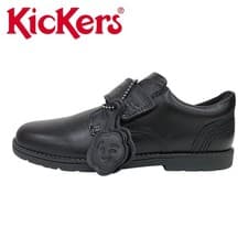 Image of Kickers Boys Black Leather School Shoes Hook & Loop Orin Strap 114780