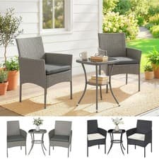 Image of 3 Piece Rattan Bistro Set, PE Wicker Garden Furniture Conversation Set