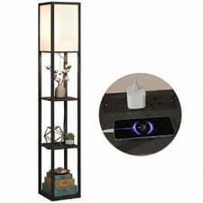Image of HOMCOM Floor Lamp with 3-Tier Storage Shelf for Home Office, Black